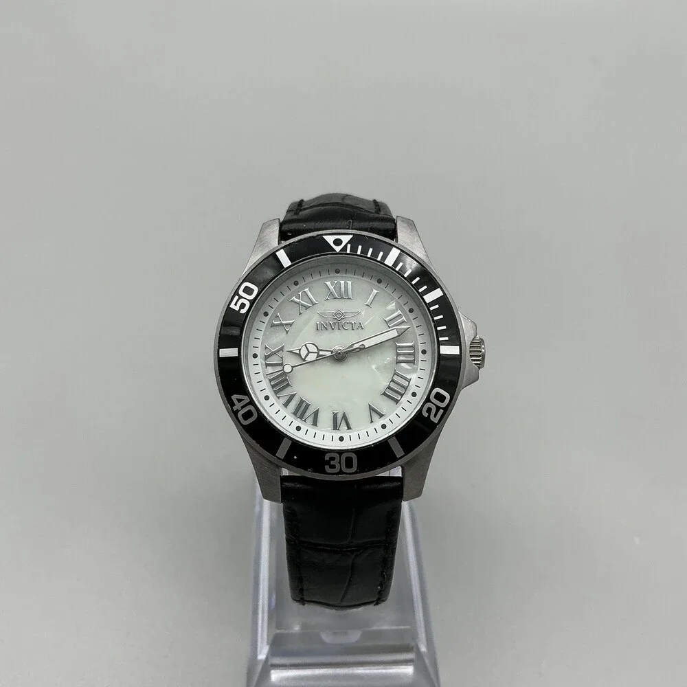 Invicta Pro Diver Womens Watch 33mm MOP Black Leather Band 50M New Battery